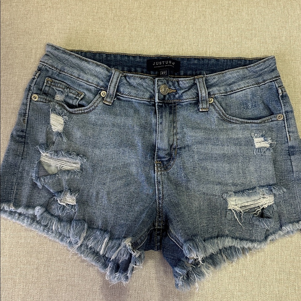 Just USA Willa Mid Rise Distressed Frey Hem Women's Jean Shorts Stitch Fix